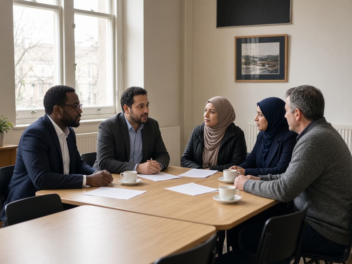 A meeting around a table at the centre