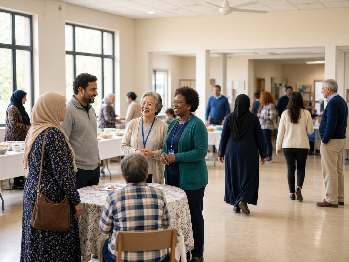 Visitors welcomed into the community centre hall during an open house