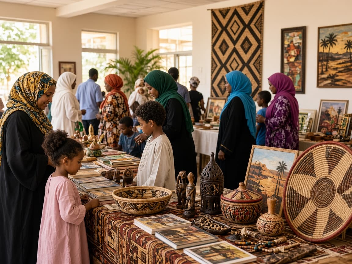 Families exploring cultural displays at the centre