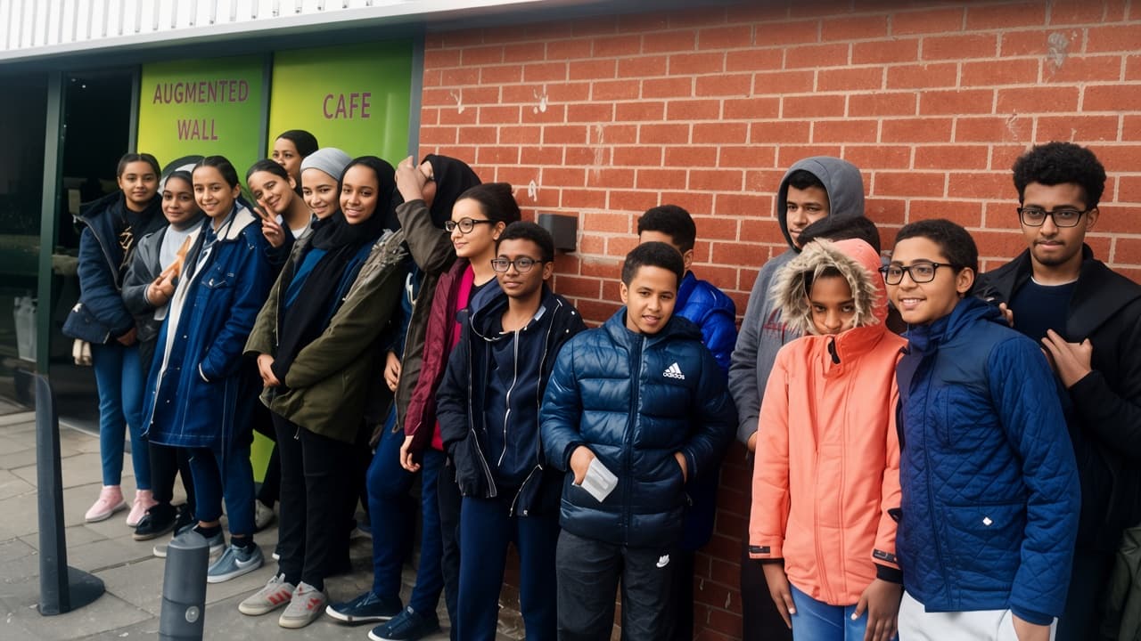 Young people from the centre gathered together on a community outing