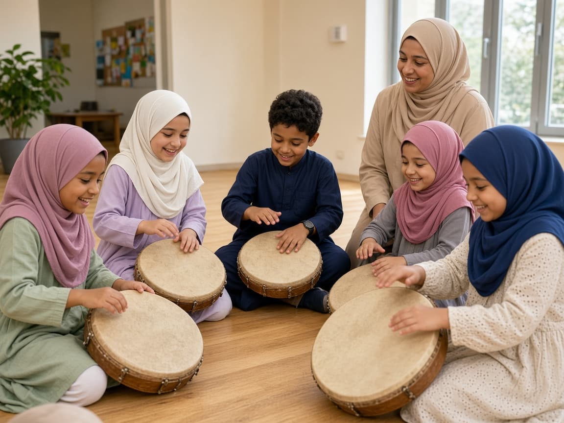 Children playing hand drums together
