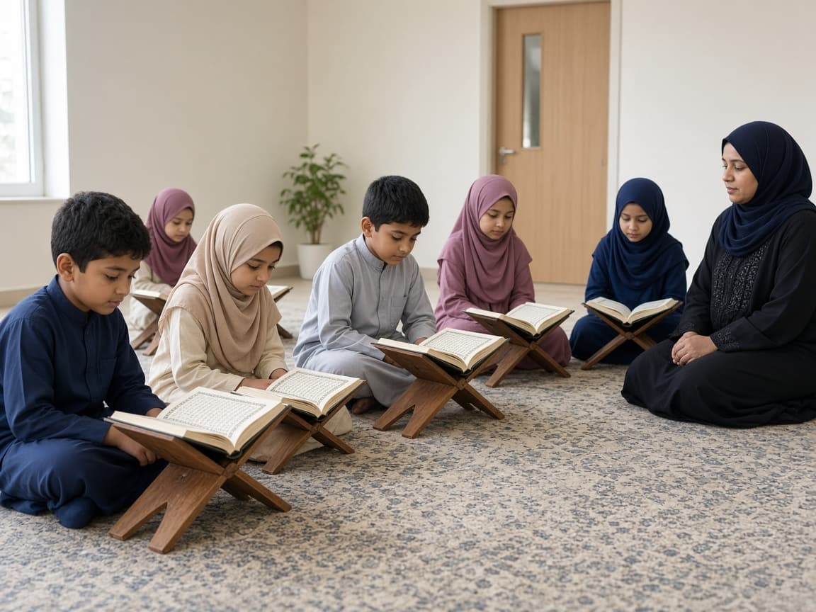 Children reading the Quran with a teacher