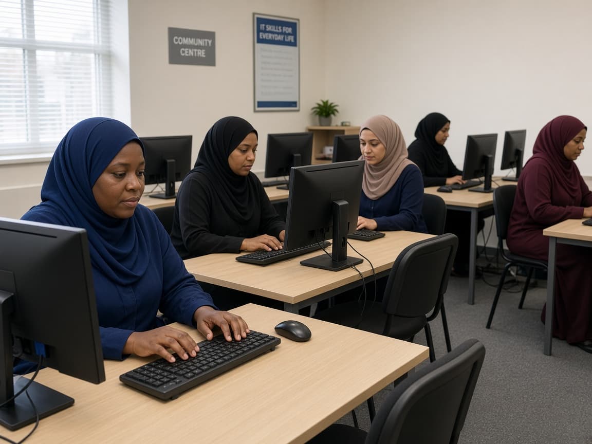 Women learning to type at computers