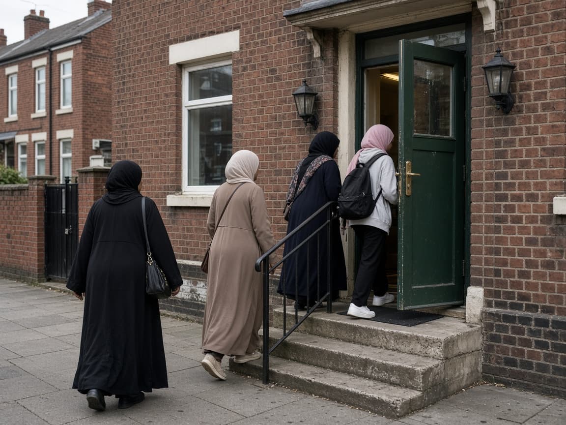 People arriving at the community centre entrance