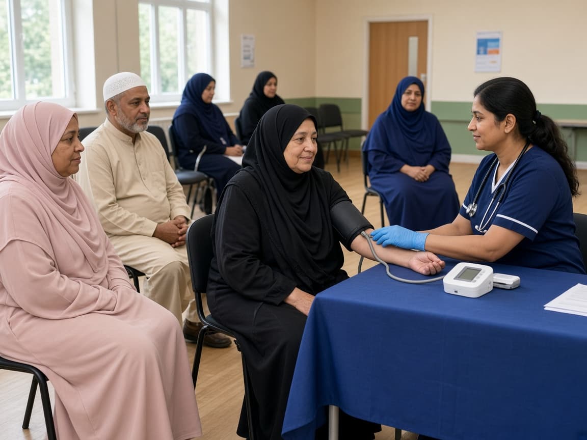 A health check station in the community centre hall